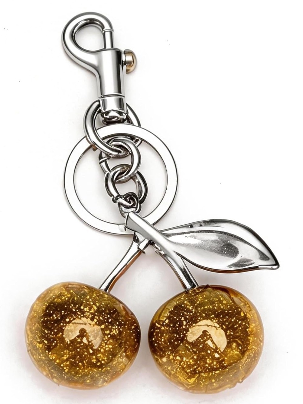 Gold Glitter Cherry Key Charm Keychain - Women Accessories